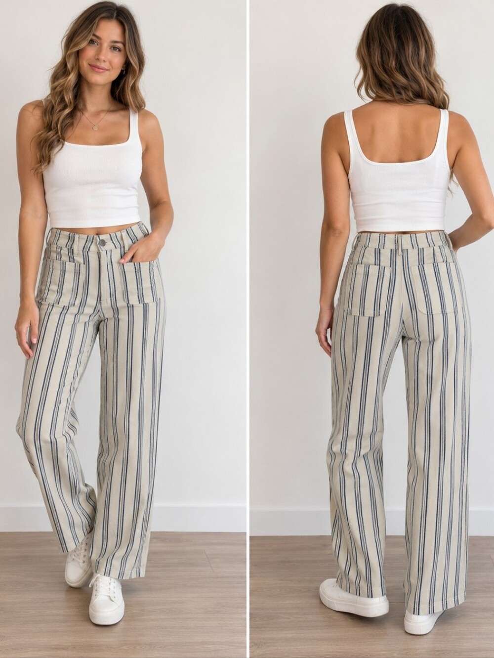 Universal Thread 2R Cream Blue Striped Sailor Wide Leg High Rise Pants